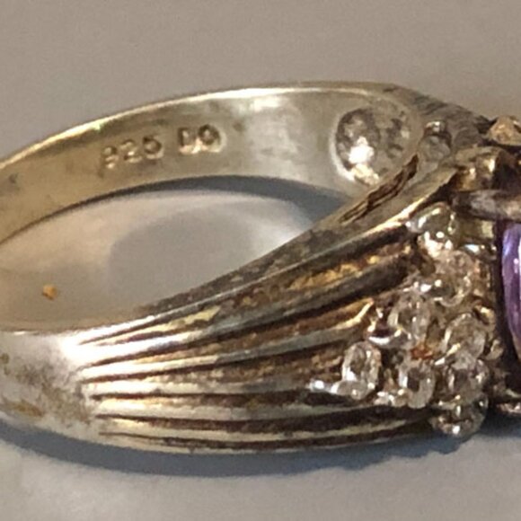 Sterling Silver Amethyst DQ CZ Ring Size 7 3/4 - Picture 2 of 4